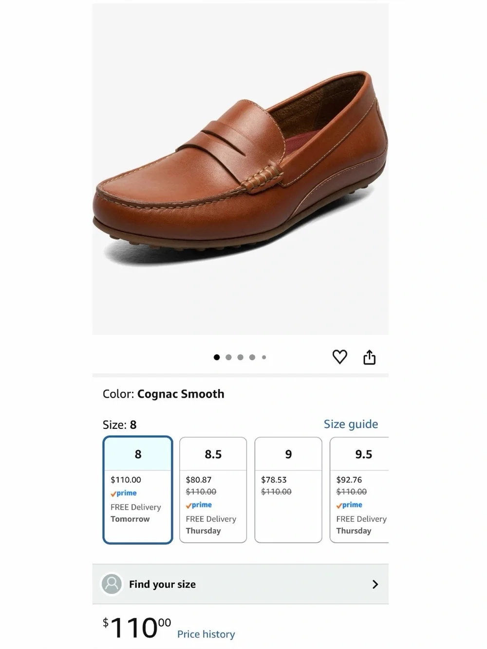 Florsheim Penny Loafer Cognac Brown Leather Driving Moccasins- NEW - Men’s 8